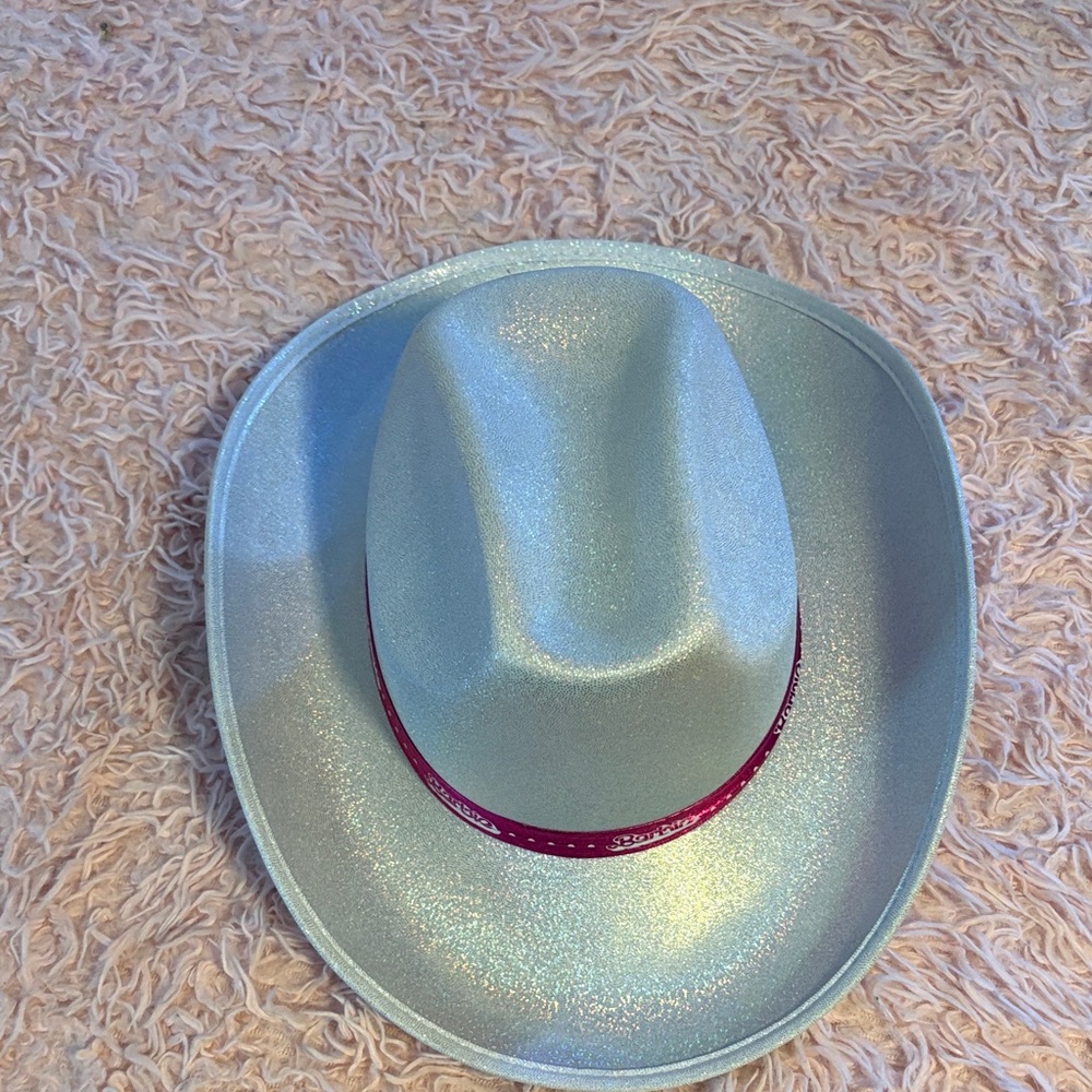 Spirit Halloween Barbie Glittery Silver Cowboy Hat with Pink Band